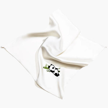 Hand-Embroidered Handkerchief Silk Handkerchief, Panda Bamboo Carefree